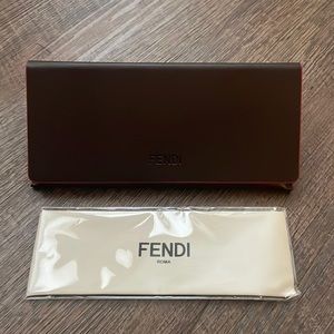 Fendi Brown w/Red Trim Faux Leather Sunglass Case w/ Sealed Dust Cloth Brand New
